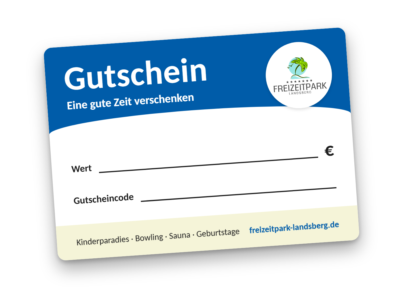 Gutschein Freizeitpark Landsberg mit Feldern für Wert und Gutscheincode